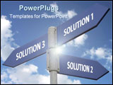 PowerPoint Template - metal signpost indicating three solutions against blue sky