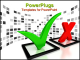 PowerPoint Template - Black Check Mark and Cross in red check boxes. Accept and Decline concept. High quality 3D render.