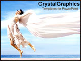 PowerPoint Template - Woman jumping on beach with sheet.