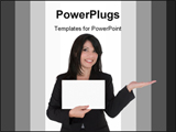 PowerPoint Template - Female with hand outstretched holding your product and displaying a message.