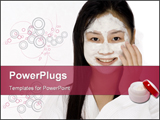 PowerPoint Template - A young Asian woman in a bath robe with a face pack on.