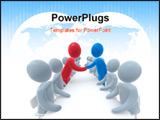 PowerPoint Template - wo sides sitting behind negotiation table. Red and blue person shaking hands. Concept of business o