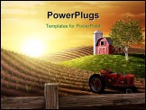 PowerPoint Template - Red barn and tractor on a farm with the sun rising over the horizon