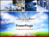PowerPoint Template - Image of a white passenger plane and blue sky with clouds