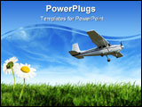 PowerPoint Template - Airplane on the landing way, background.
