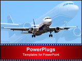 PowerPoint Template - A montage of a Airbus A-320 airliner approaching the runway to a busy airport.