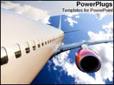 PowerPoint Template - Airplane flying in bright blue sky.