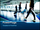 PowerPoint Template - Airport rush - people with their suitcases walking along a corridor