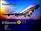 PowerPoint Template - mage of a plane flying into the sunset against and abstract representation of a departure board at 