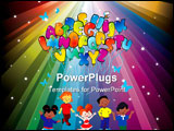 PowerPoint Template - Happy kids playing with balloons in the form of the alphabet