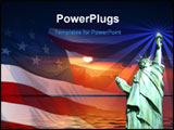 PowerPoint Template - symbol of america, flag, sunrise, statue of liberty.