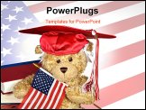 PowerPoint Template - Teddy bear wearing a red graduation hat with American flag.