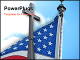 PowerPoint Template - 3D Cross And American Flag Against A Blue Sky