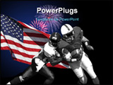 PowerPoint Template - Football players and American Flag isolated over black.