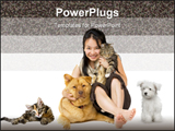 PowerPoint Template - Woman hugging her cat and dog (isolated on white background).