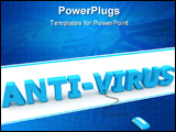 PowerPoint Template - modern blue computer mouse connected to the blue word Anti-Virus
