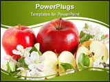 PowerPoint Template - Red apples with green leaves and flowers on white background