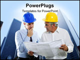 PowerPoint Template - architect engineer two expertise team plan talking hardhat skyscraper buildings