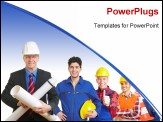 PowerPoint Template - Team of an architect and construction workers working together