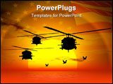 PowerPoint Template - illustration of american navyarmy helicopter blackhawk over sea sunset sky.