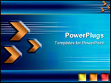 PowerPoint Template - Orange arrows and shapes over blue background. Business illustration