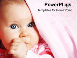 PowerPoint Template - Five months old baby girl with blue eyes under soft blanket with thumb in her mouth