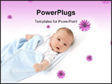 PowerPoint Template - A little baby boy wrapped up in a blue blanket isolated on white.