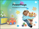 PowerPoint Template - 1 year old girl playing with alphabet blocks.