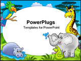 PowerPoint Template - Round frame with African animals - color illustration