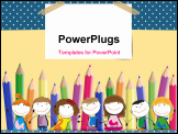 PowerPoint Template - Background with happy kids and colorful crayons
