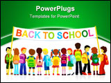 PowerPoint Template - Group of elementary school pupils standing with large banner.