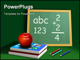 PowerPoint Template - A computer illustration of school equipment with apple books pencils and chalkboard.