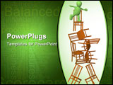 PowerPoint Template - 3d puppet balancing at top of a pyramid from chairs. Objects over white