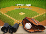 PowerPoint Template - baseball glove, baseball, binoculars and baseball diamond