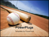 PowerPoint Template - Baseball and bat on home plate of a ballpark