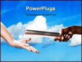 PowerPoint Template - Baton handoff with white clouds and blue sky in background.