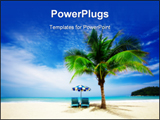 PowerPoint Template - view of nice coconut palm and two chairs with umbrella beneath