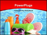 PowerPoint Template - bright beach accessories, on blue sea background