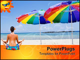 PowerPoint Template - Colorful Beach umbrellas provide some shade on a beautiful Caribbean beach background