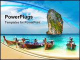 PowerPoint Template - Tropical beach traditional longtail boats Andaman Sea Thailand