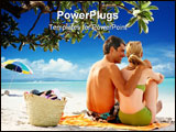PowerPoint Template - Beach picnic - Rear view of a happy couple sitting at the sea shore