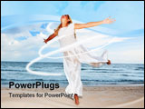 PowerPoint Template - Young woman in white dancing on the beach