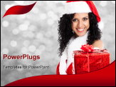PowerPoint Template - Portrait of a beautiful Christmas girl giving you a gift