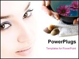 PowerPoint Template -  pair of female hands gently cupping a bowl of floral scented aromatherapy water with pebbles and t