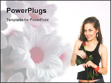 PowerPoint Template - Pretty Young Girl With A Rose And A Blank Card and flower background