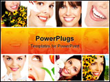 PowerPoint Template - Beautiful young smiling women with flowers. Beauty
