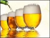 PowerPoint Template - Pouring beer into four glasses with white background and reflection