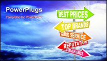PowerPoint Template - everal colorful arrow street signs with words representing unique selling points for different stor