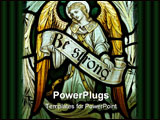 PowerPoint Template - n angel holding the banner reading Be Strong. Fragment of a memorial stained glass window created i