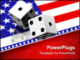 PowerPoint Template - 3d illustration of two white gaming dice tossed above a reflective United States flag